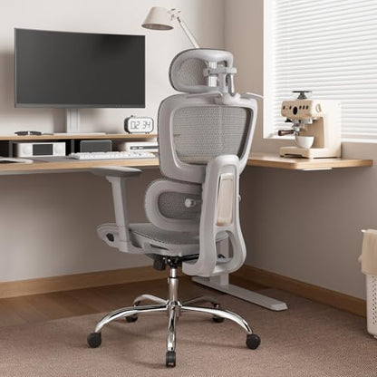 Ergonomic Office Chair with 3D Headrest, Computer Chair with Adjustable Backrest & 3D Armrest, Gaming Chair with Adaptive Lumbar Support, Mesh Backrest & Cushion, Grey - color: Grey, style: Eco