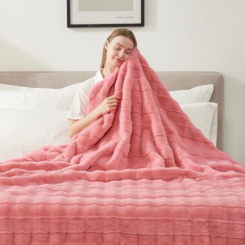 Cozy Bliss Fluffy Pink Faux Fur Throw Blanket for Couch,Warm Cozy Soft Throw Blankets for Sofa Bed Living Room,60x80 Inches - color: Hot Pink, size: Twin(60" x 80")