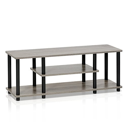 Furinno Turn-N-Tube No Tools 3D 3-Tier Entertainment TV Stand up to 50 inch TV, Round Tubes, French Oak Grey/Black | for TV up to 50 Inch, Open Frame Rectangular Entertainment Center with Storage Shelf, TV Console, for Living Room, Bedroom - color: French