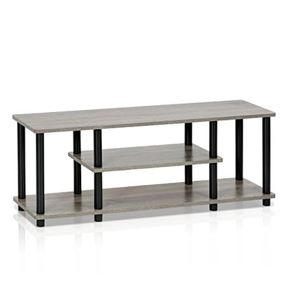 Furinno Turn-N-Tube No Tools 3D 3-Tier Entertainment TV Stand up to 50 inch TV, Round Tubes, French Oak Grey/Black | for TV up to 50 Inch, Open Frame Rectangular Entertainment Center with Storage Shelf, TV Console, for Living Room, Bedroom - color: French