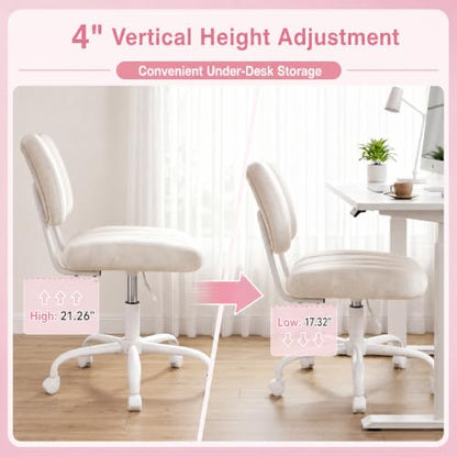 Homkdom Velvet Vanity Chair with Bow Backrest & Height Adjustable,Bedroom | Armless,360 Swivel,Silent Casters for Dressing Room & Living Room, Home Office,Make up,Reading,Beige - color: Beige