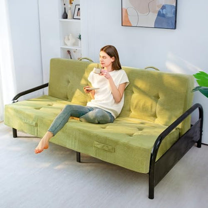 MAXYOYO Foldable Mattress, 8-Inch Tufted Futon Mattress with Handles | Tufted Floor Sofa Bed and Versatile Mattress, Carry Handles for Living Rooms or Guest Rooms, Frame Not Included, Green - color: Green