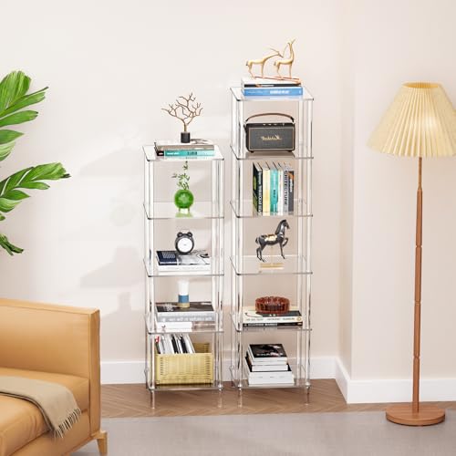 Acrylic Bookshelf, Small Bookcase, Standing Freestanding Corner Storage Shelves Display Shelf for Living Room, Bedroom (Clear, 6 Tier) - size: 6 Tier