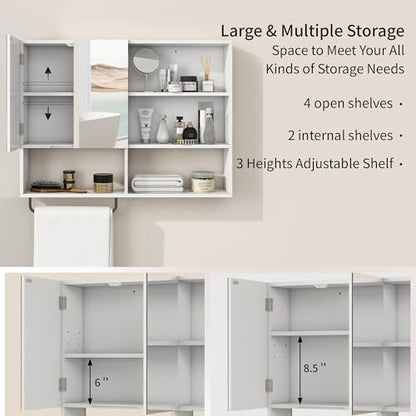 Bathroom Wall Cabinet with Mirror & Towel Bar, White - color: White-with Mirror