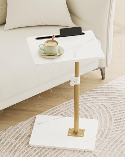 Masupu Sofa Arm Tray Table - 360° Swivel Height Adjustable End Table, Small Snack Side Table for Couch, C Shaped Table for Bed, Chair or TV Tray Table(Marble White and Gold) - color: Marble White