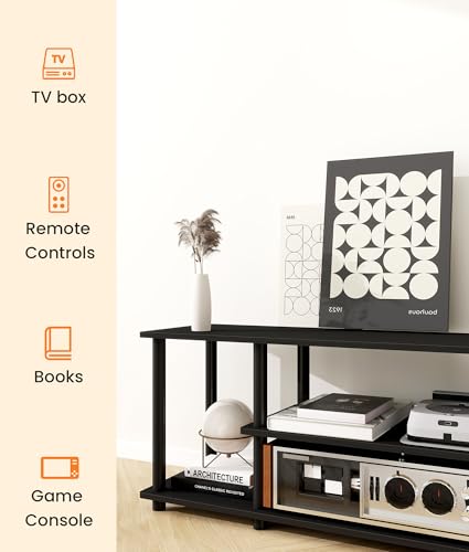 Industrial TV Stand for TVs up to 50 inches, Entertainment Center with Open Storage Shelves, Modern TV Console for Living Room, Black - color: Black