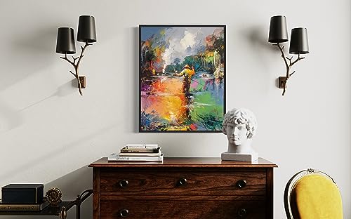 Fishing Art Print Poster, Wall Art Painting Decor. Paint Splash Style Artwork. (Fishing, 11x14 inches + (Black Frame)) - color: Fishing, size: 14"L x 11"W