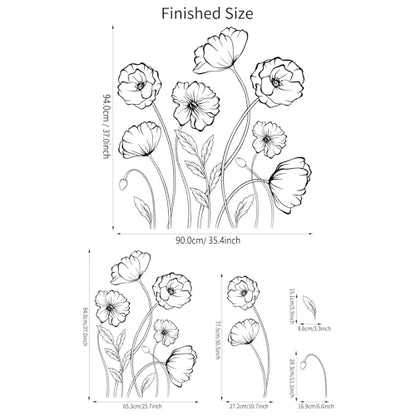 Black Flowers Wall Decals Simple Sketch Floral Wildflower Wall Stickers Large Boho Flowers Wallpaper Peel and Stick Wall Art Decal for Bedroom Living Room