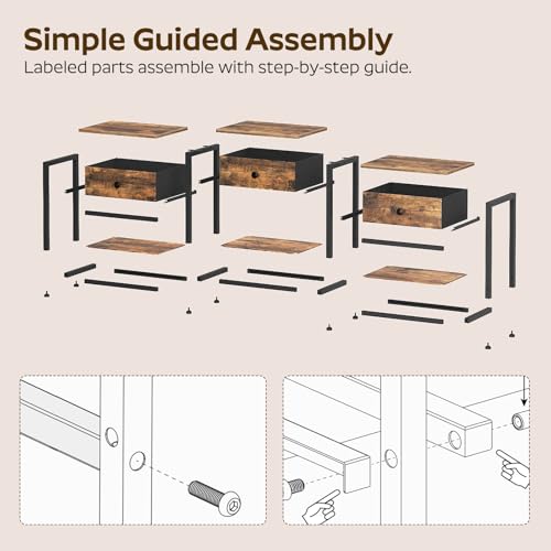 TV Stand with 3 Fabric Drawers for up to 50 Inch TV, 47.2" Industrial Media Console, Entertainment Center with Shelves for Living Room, Bedroom, Home Office, Rustic Brown and Black DS12BR - color: Rustic Brown + Black