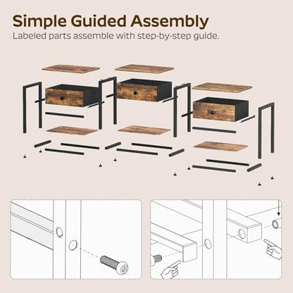 TV Stand with 3 Fabric Drawers for up to 50 Inch TV, 47.2" Industrial Media Console, Entertainment Center with Shelves for Living Room, Bedroom, Home Office, Rustic Brown and Black DS12BR - color: Rustic Brown + Black