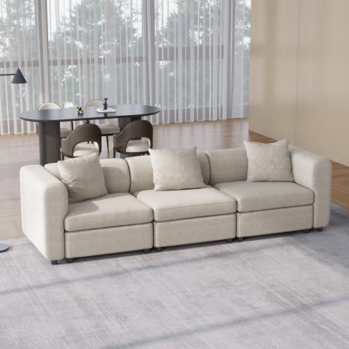 3 Seater Velvet Sectional Sofa, Modern Oversized Sofa with 2 Pillows, Couch for Living Room, Apartment, Office, Small Space, Convertible Couch with Cushions, Beige (No Ottoman), 108.66" L - size: 3 Seat Sofa (No Ottoman)