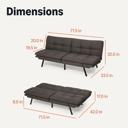 Amazon Basics Futon Sofa Bed, Convertible Memory Foam Sofa Couch with Adjustable Positions for Small Living Room, Office, Apartment, Dark Grey Linen Fabric - color: Dark Grey