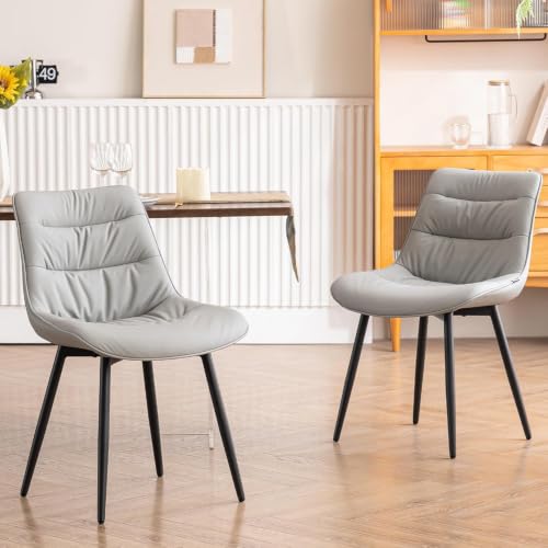 Kidol & Shellder Dining Chairs Set of 2, Faux Leather Upholstered Kitchen Chairs with Metel Legs, Mid Century Modern Side Chair for Dining Room, Living Room, Lounge, Restaurant, Gray - color: Light Grey