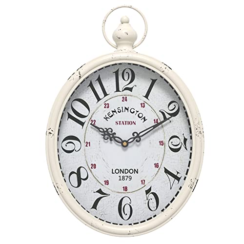 Menterry Large Oval Retro Wall Clock, Rustic Vintage Style, Antique White | Battery Operated Silent Decor Wall Clocks for Living Room,Kitchen,Farmhouse,Office (15.5" H x 10.5" W) - color: White