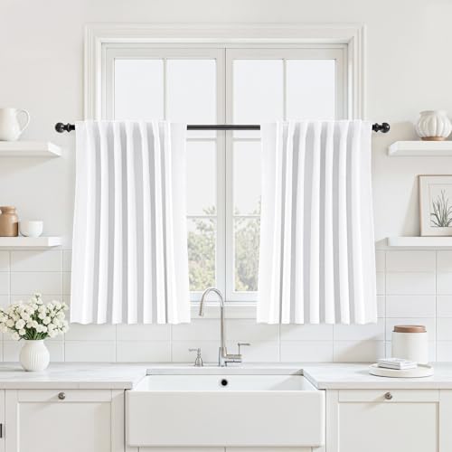 UHITECH 36 Inch Long Blackout Curtains for Bedroom 2 Panels Set, Beige | Linen Blend, Small Window, Suitable for Kitchen/Basement/Living Room, Thermal Insulated, Noise Cancelling, Soundproof - color: Beige, size: 50"W x 36"L (Pack of 2)