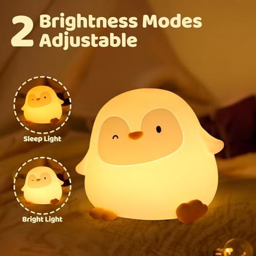 Rytinazzz Silicone Night Light for Kids, 50H Long Battery Penguin Lamp, Gift for Kids, Rechargeable Tap Control, Soft Dimmable Bedside Light with Timer - color: Penguin