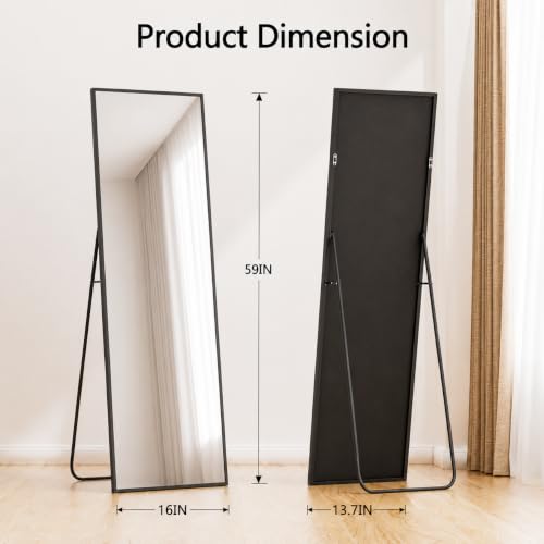 Simple Deluxe Full Length Mirror, 59"x16" Large Floor Mirrors, for Wall Door Bedroom Bathroom Living Room (Black) - color: Modern Square, size: 59"L x 16"W
