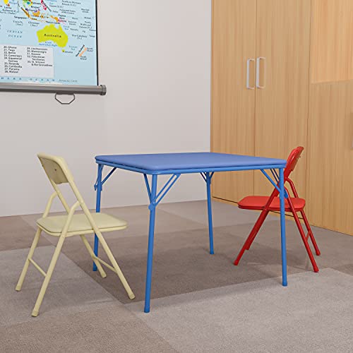 Flash Furniture Mindy Kids 3-Piece Folding Square Table and Chairs Set for Daycare and Classrooms, Children's Activity Table/Chairs Set, Multicolor - color: Blue, size: 3 Piece Set