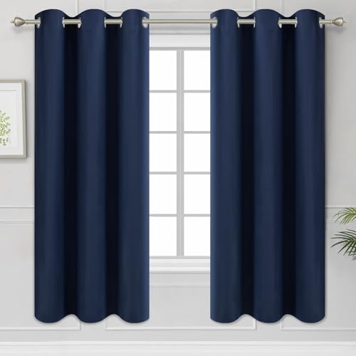 Diraysid Navy Blue Grommet Blackout Curtains for Bedroom Thermal Insulated Room Darkening Curtains Drapes, 42"x 63", 2 Panels - color: Navy Blue, size: 42"W x 63"L (Pack of 2)
