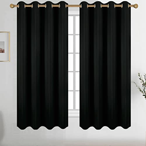 Diraysid Black Grommet Blackout Curtains for Bedroom Thermal Insulated Room Darkening Curtains Drapes, 52 x 63, 2 Panels - color: Black, size: 52"W x 63"L (Pack of 2)