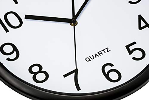 Bernhard Products Black Wall Clock 2 Pack Silent Non Ticking 10 Inch Bold Quality Quartz Battery Operated Round Easy to Read Home/Office/Classroom/School Clocks, Sweep Movement - size: 10 Inch - 2 Clocks