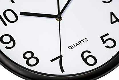 Bernhard Products Black Wall Clock 2 Pack Silent Non Ticking 10 Inch Bold Quality Quartz Battery Operated Round Easy to Read Home/Office/Classroom/School Clocks, Sweep Movement - size: 10 Inch - 2 Clocks