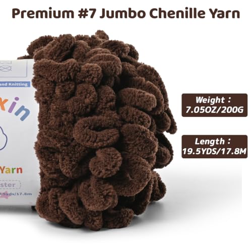 Super Soft Loop Yarn for Finger Knit, 3 Pack of 7.05oz/19.5yds Each, Chunky Blanket Yarn for Hand Knitting, #7 Jumbo Chenille Yarn, Fluffy Baby Blanket Yarn for Crochet Amigurumi (3 Coffee) - color: 3 Coffee