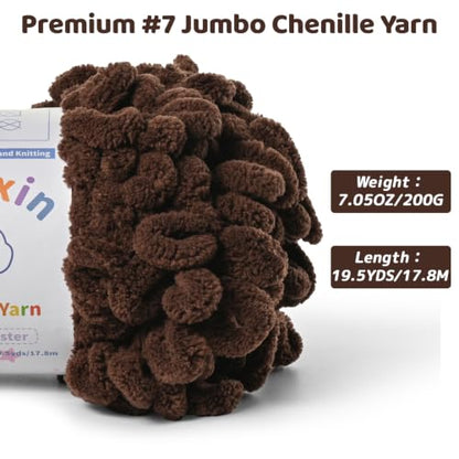 Super Soft Loop Yarn for Finger Knit, 3 Pack of 7.05oz/19.5yds Each, Chunky Blanket Yarn for Hand Knitting, #7 Jumbo Chenille Yarn, Fluffy Baby Blanket Yarn for Crochet Amigurumi (3 Coffee) - color: 3 Coffee