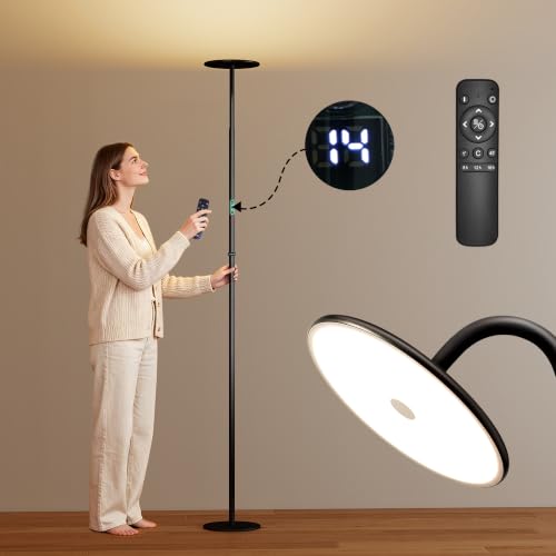 60W Torchiere Floor Lamp, 76'' Dimmable Tall Lamp, Sky Floor Lamp | 2300K-6500K Color Temperature, 360° Gooseneck, Height Adjustable, 1-23H Timer, Remote, for Living Room, Bedroom, Home Office - color: Digital Display, Remote & Touch Control