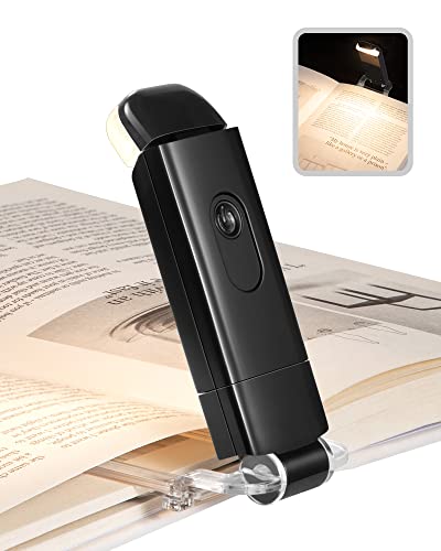 DEWENWILS USB Rechargeable Book Light for Reading in Bed, Warm White, Brightness Adjustable, LED Clip on Book Reading Lights, Perfect for Bookworms, Kids, Black | 2-Level Brightness, Flexible Lighting Angle, Compact & Lightweight, Ideal for Bookworms, Kid