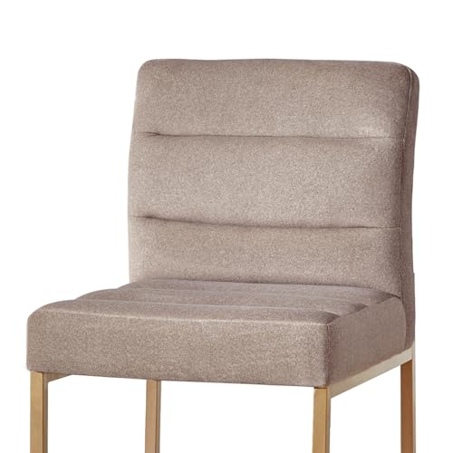 GrandNoor Modern Grey Linen Fabric Dining Chairs Set of 2, Soft Thick Upholstered Kitchen Chairs with Gold Sturdy Metal Legs,Adjustable Foot Pads Dining Room Chairs - color: Grey Linen, size: 2PCS Dining Chairs