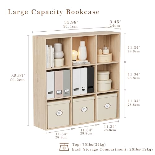 VDNEND Wooden Storage Organizer with Closed Back Panel, 11in Cube Shelf Opening, Bookshelf, Display Shelf,Closet Cabinet for Home and Office (White Oak, 9-Cube 35.98L*9.45W*35.91H) - color: White Oak, size: 9-Cube 35.98L*9.45W*35.91H