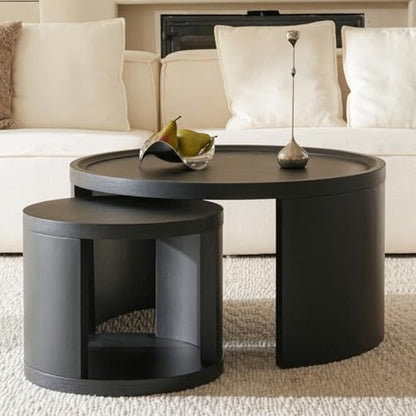 Round Nesting Coffee Table Set of 2, 31.5 and 18 in, Black | Round coffee table set, nesting tables for living room, use separately, space-saving design - color: Black