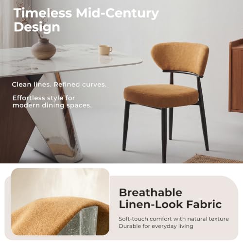 Dining Chairs Set of 4, Modern Upholstered Fabric Dining Chairs | Thick Cushioned Seat & Curved Back, Polyester Fabric, Sturdy Black Metal Legs for Kitchen & Living Room, Brownish yellow - color: Brownish Yellow, size: Set of 4