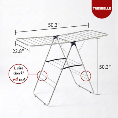 TRESBELLE Stainless Steel Clothes Drying Rack,Foldable Laundry Dryer,Size Ｌ | Space-Saving Clothes Airer, Indoor & Outdoor Use, Height-Adjustable Wings, Collapsible Garment Laundry Drying Stand - size: Large