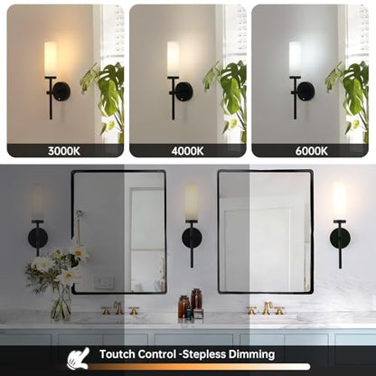 Shenmoyl Battery Operated Wall Sconces Set of 2, Black Rechargeable Wall Lighting Fixtures, Dimmable Wall Lights with Remote & Opal Glass Shade for Living Room, Bathroom,Bedroom - color: Black - Opal Glass