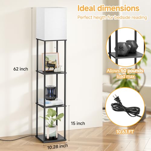 Coucrek 2-Pack Floor Lamp with Shelves, 3-Tier Standing Shelf Lamp | 3CCT 950LM Bright Bulb Included, Storage Bookshelf Tall Lamps for Living Room Bedroom Office - color: Black