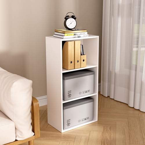 Wooden 3 Cube Storage Organizer, 3 Tier Low Bookcase Freestanding Storage Display Organizer,Versatile Cubes Shelf and Cubby Unit for Any Space 15.7inch - color: White, size: 3 Cube-W(15.7inch)
