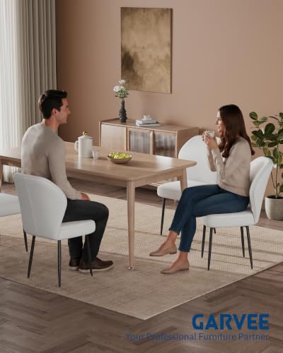 Garvee Linen Dining Chairs Set of 2, Modern Fabric Upholstered Kitchen Side Chairs with Metal Pegs, White - color: White, size: Set of 2