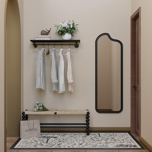 Black Clothes Rack 36in, Wall Mounted Garment Rack with Black Real Wood Shelf, Heavy Duty Hanging Clothes Rack, Multi-Purpose Hanging Rod, Space-Saving Closet Storage - color: Black, size: 1T36IN