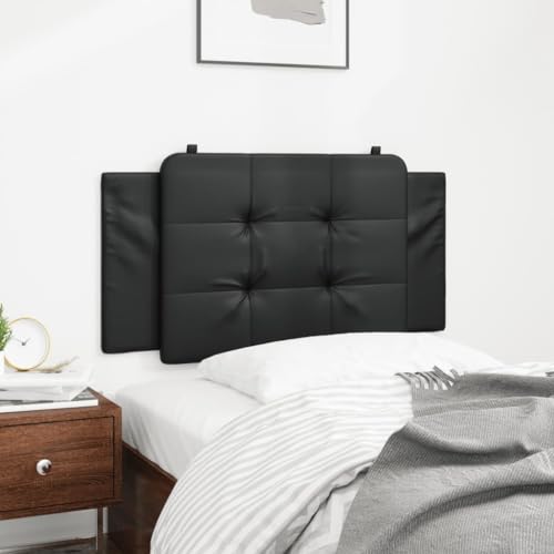 Headboard Cushion 39.4 Inch Black Faux Leather Pillow for Bed, Ultra Soft Back Support for Reading Watching TV, Easy Install Wall Mount Headboard Pad with Zipper and Straps, Modern Bedroom Decor
