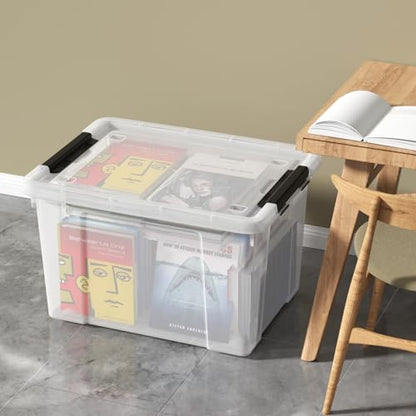 50 Quart Large Storage Box, Clear Storage Bin with Wheels, 4-Pack | Large Capacity, Transparent Clear Plastic, Secure Black Side Latches, Built-In Rolling Wheels - size: 50 quart