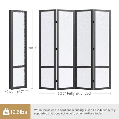 4 Panel Acrylic Room Divider Privacy Screen - Freestanding Frosted Translucent Partition, Lightweight Modern for Home Office Studio (Black, 4 Panels) - color: Black