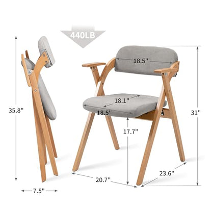 Folding Chairs with Armrest | Wooden Stackable Foldable Dining Chair with Padded Seats Set of 2 Extra for Guests Kitchen Office Wedding Party Gray - color: Gray With Armrest, size: 2PCS