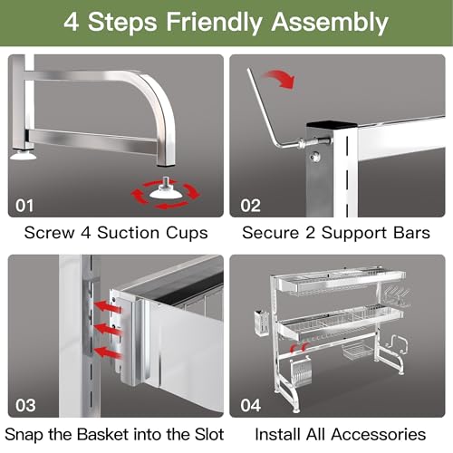 Over The Sink Dish Drying Rack, Extra Large Capacity Dish Drainer | 3 Tier Extra Large All Stainless Steel Expandable Plate Strainers, Rustproof Metal, Counter Space Saving, Modern Silver - color: Silver, style: Over Sink 3 Tier