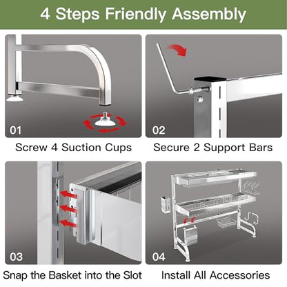 Over The Sink Dish Drying Rack, Extra Large Capacity Dish Drainer | 3 Tier Extra Large All Stainless Steel Expandable Plate Strainers, Rustproof Metal, Counter Space Saving, Modern Silver - color: Silver, style: Over Sink 3 Tier