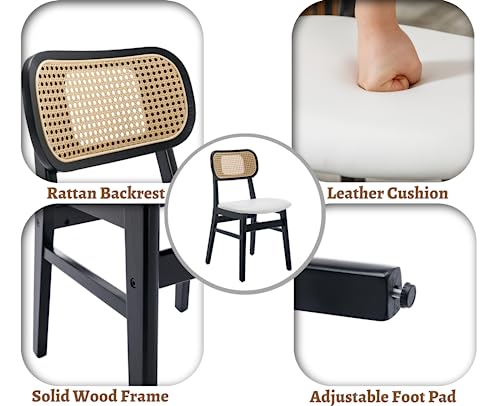 EALSON Rattan Dining Chairs Set of 2 Curved Back Farmhouse Dining Room Chairs Mid Century Modern Wood Kitchen Chairs Leather Upholstered Armless Side Chairs for Dining Room/Kitchen, White - color: Pu White, size: 2PCS