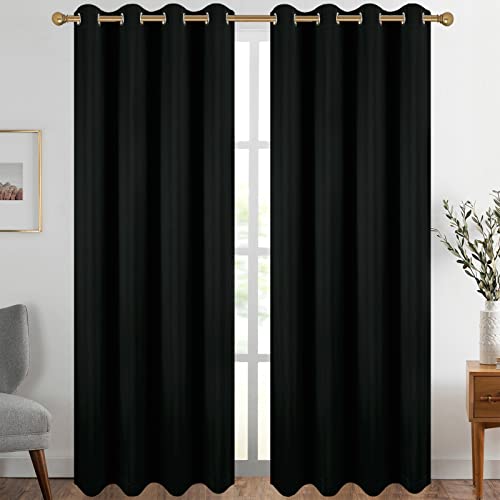 Diraysid Black Grommet Blackout Curtains for Bedroom Thermal Insulated Room Darkening Curtains Drapes, 52 x 84, 2 Panels - color: Black, size: 52"W x 84"L (Pack of 2)