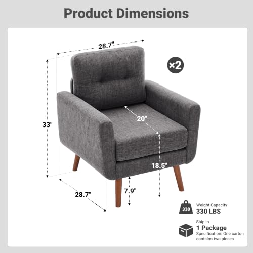 Tbfit Linen Fabric Single Sofa, Accent Chair, Mid Century Modern Armchair for Living Room, Bedroom Button Tufted Upholstered Comfy Reading Sofas, Gray - color: Grey, size: Single*2