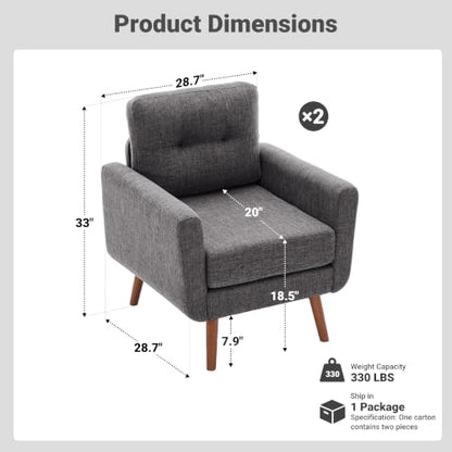 Tbfit Linen Fabric Single Sofa, Accent Chair, Mid Century Modern Armchair for Living Room, Bedroom Button Tufted Upholstered Comfy Reading Sofas, Gray - color: Grey, size: Single*2